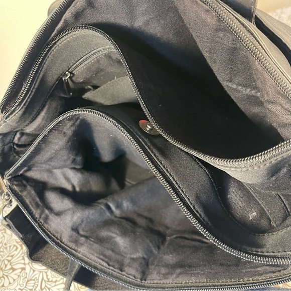 HOBO Black Leather/Nylon Messenger Bag, Adjustable Strap - Picture 9 of 16